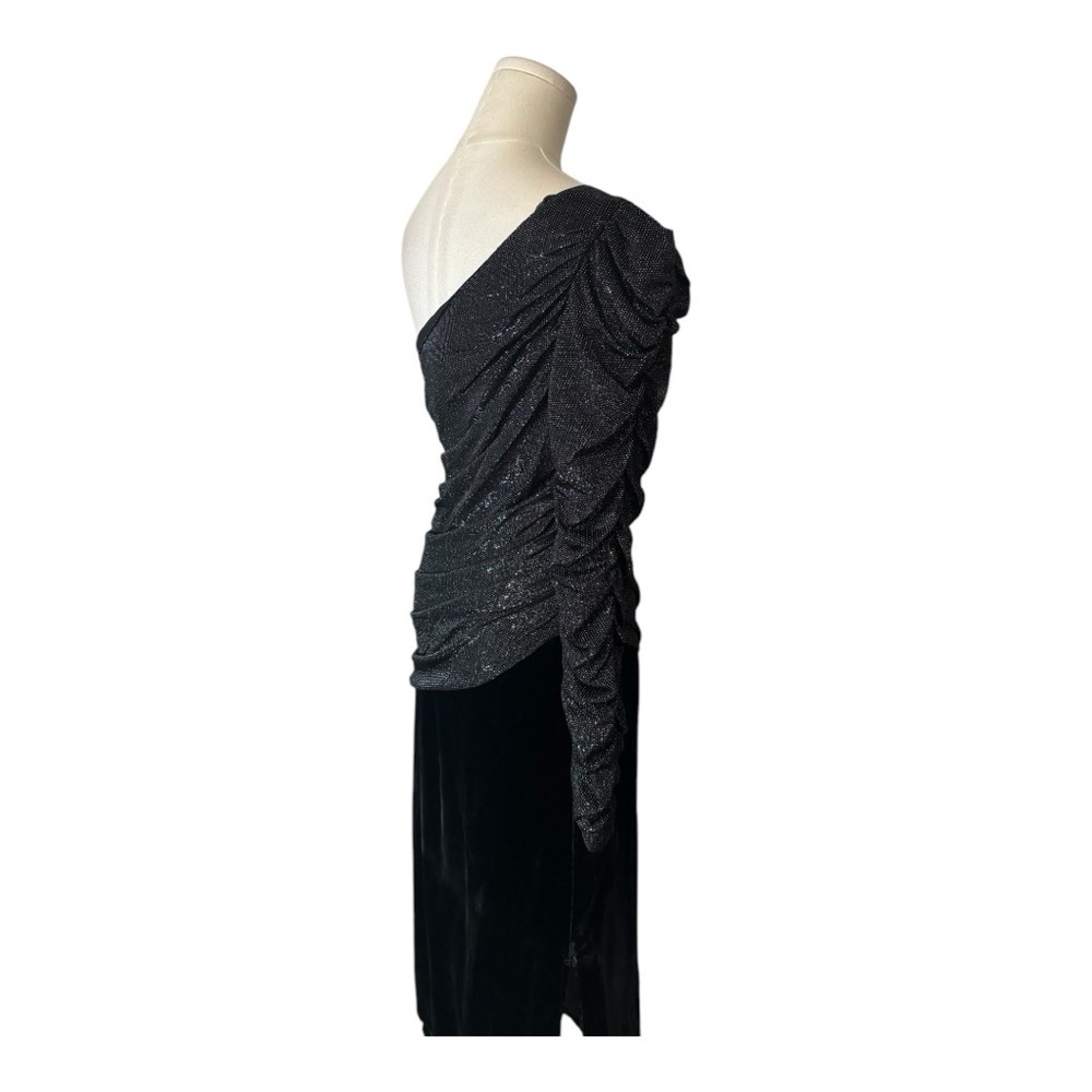 vintage Samir Black Velvet Rainbow Sparkle One-Shoulder Dress 70’s 80’s 9 10 8 7 - Picture 3 of 8